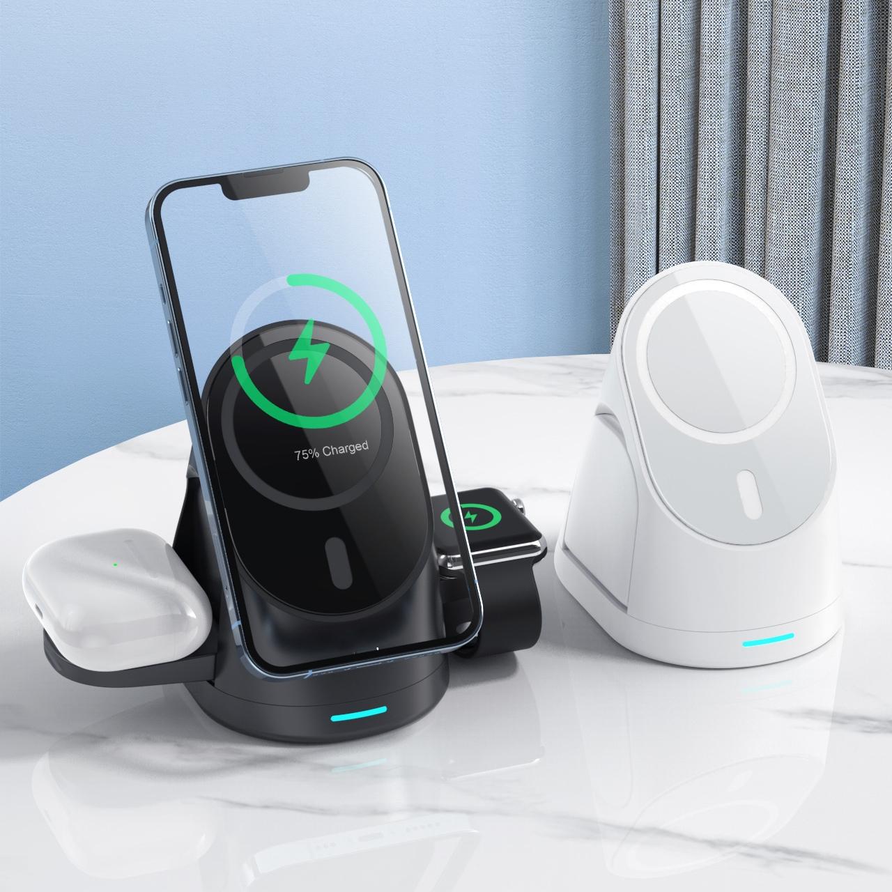 3 In 1 Magnetic Wireless Charging Bracket For Smartphone Iwatch Airpods - Black 4