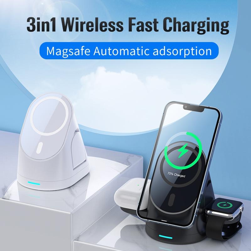 3 In 1 Magnetic Wireless Charging Bracket For Smartphone Iwatch Airpods - Black 5