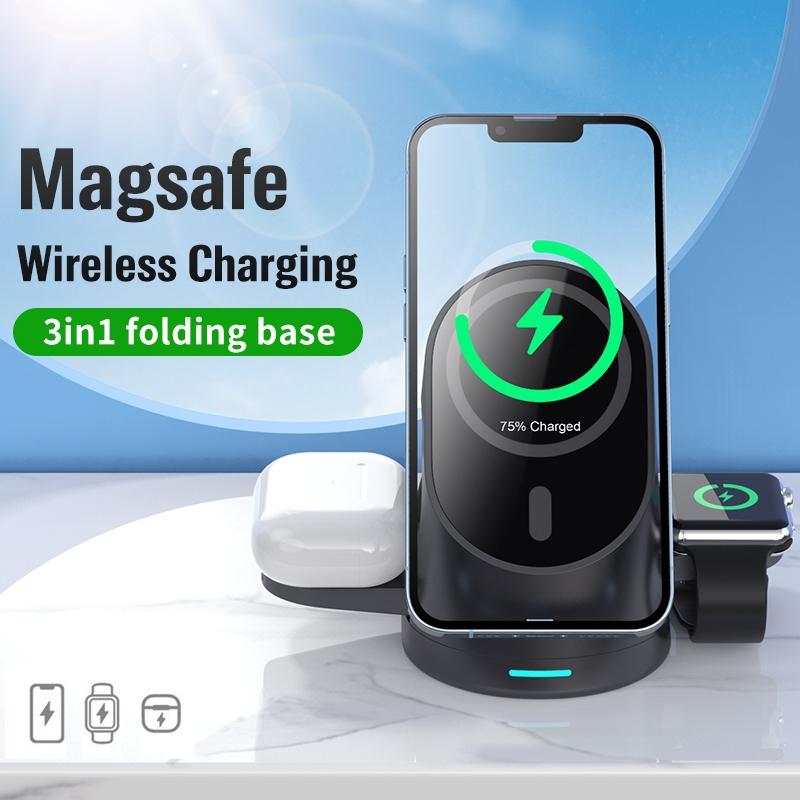 3 In 1 Magnetic Wireless Charging Bracket For Smartphone Iwatch Airpods - Black 6