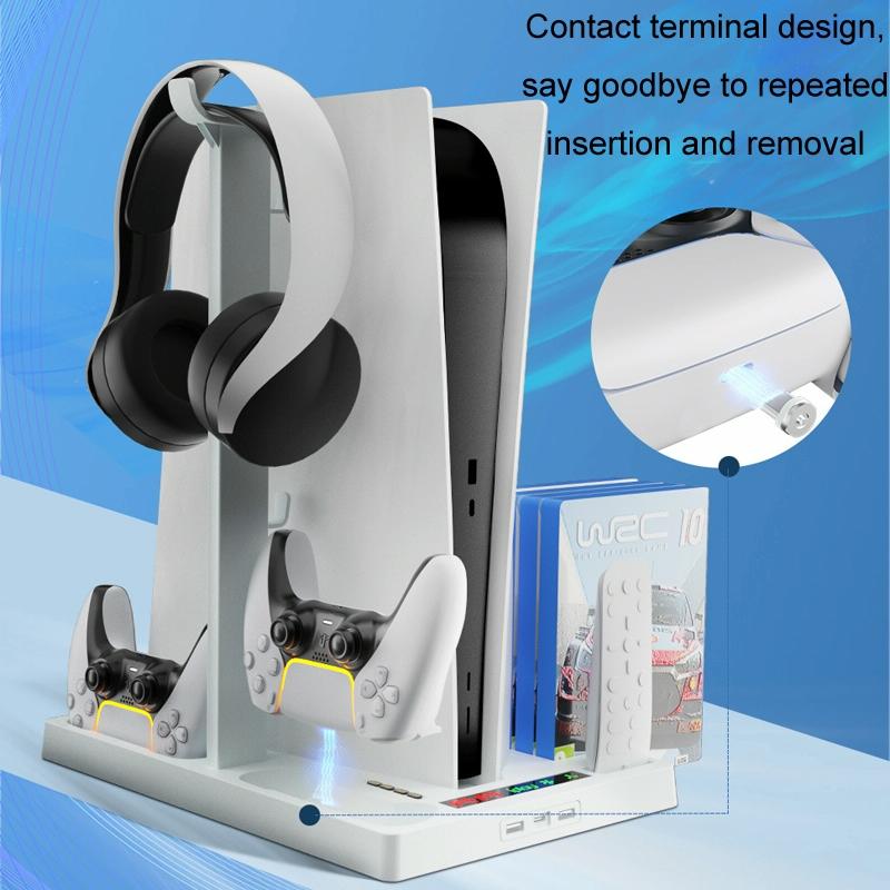 Ps5 Cooling Handle with Charging Base and Disc Storage Rack - White 6