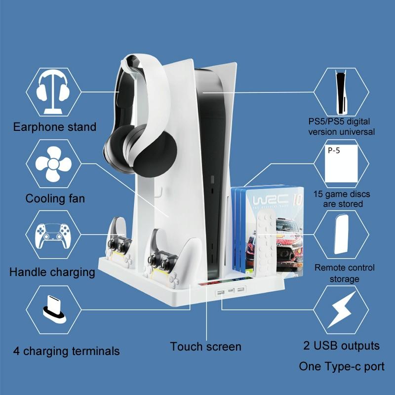 Ps5 Cooling Handle with Charging Base and Disc Storage Rack - White 7
