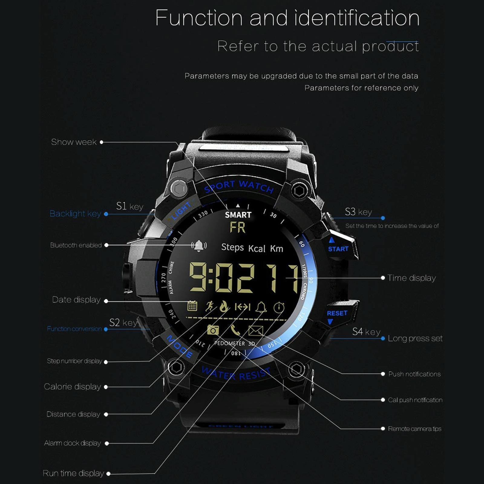 Lcd Screen 50M Waterproof Smart Watch Support Information Reminder / Remote Camera / Walking Motion Monitor Black 8