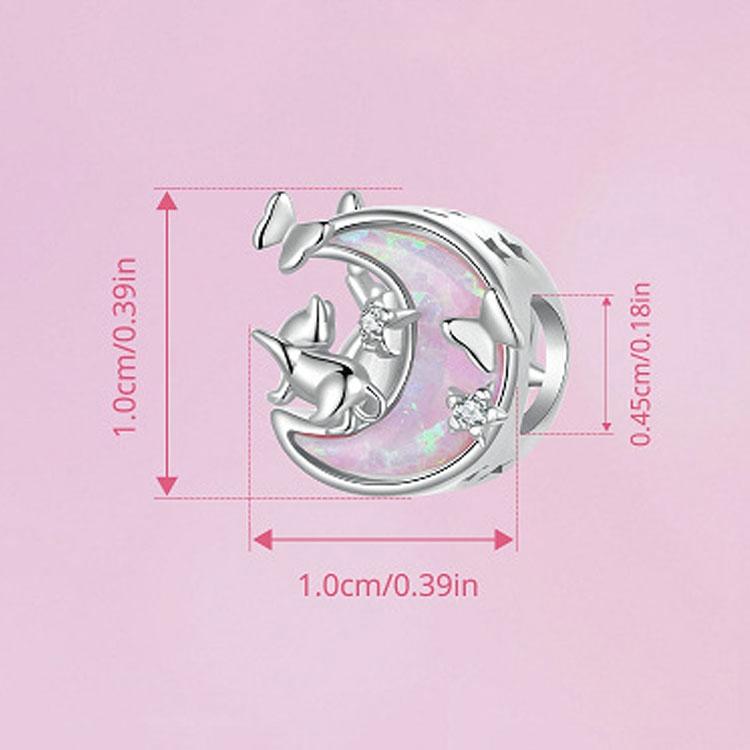 925 Sterling Silver Opal Moon Cat Pendant In Plating 4