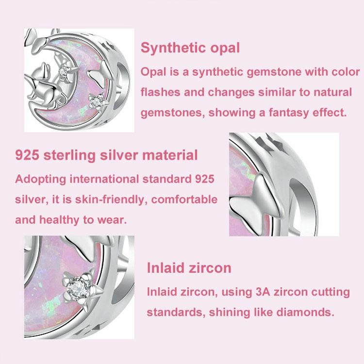 925 Sterling Silver Opal Moon Cat Pendant In Plating 5