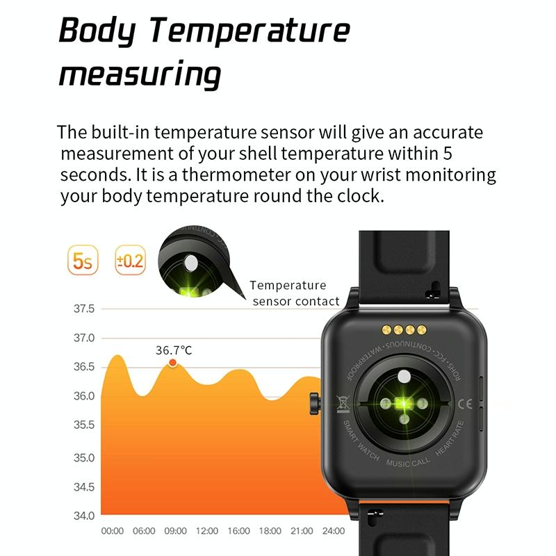 1.69 Inch Ips Touch Screen Ip68 Waterproof Smart Watch Support Sleep Monitoring / Heart Rate Monitoring / Bluetooth Call / Body Temperature Monitoring - Black 4