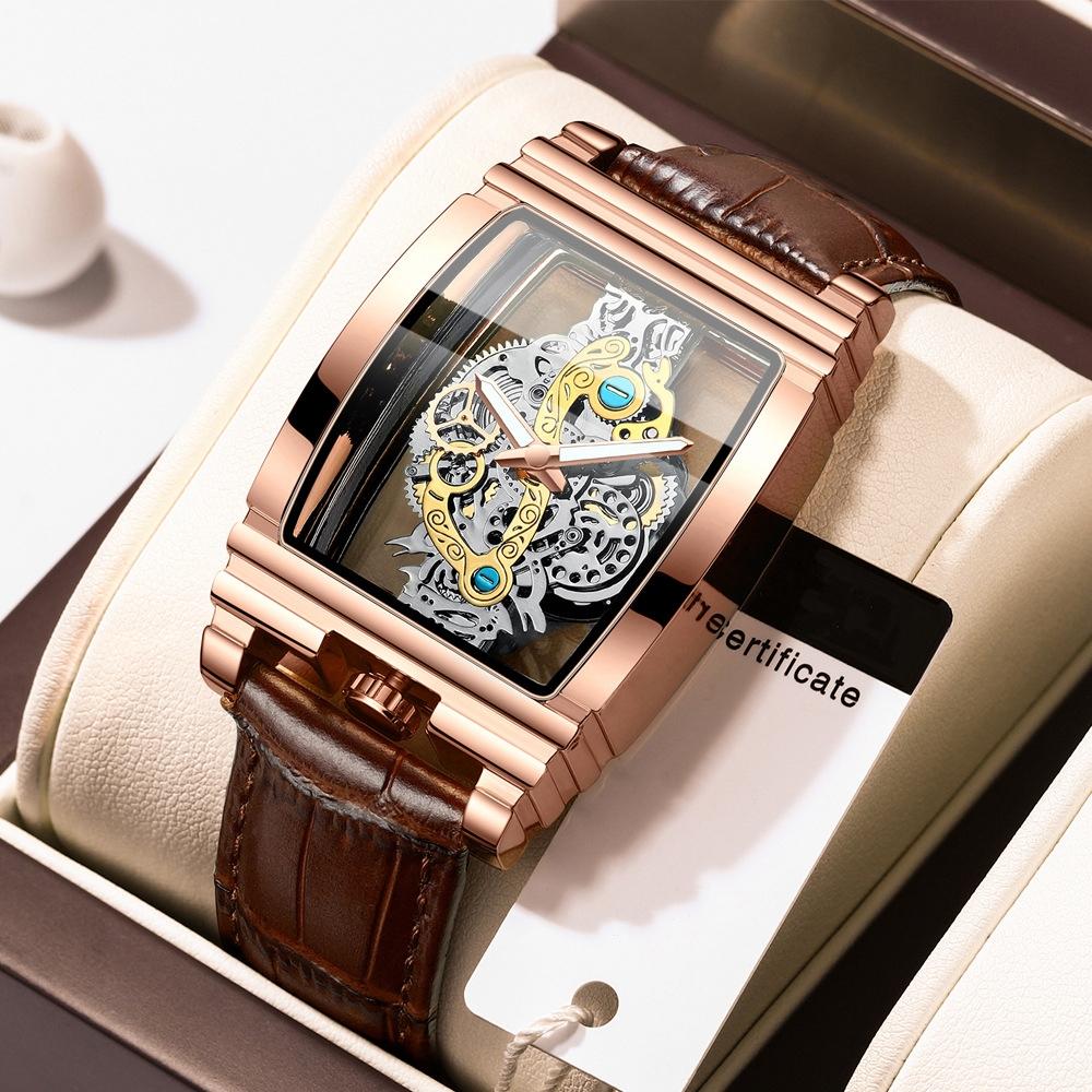 Waterproof Luminous Business Watch for Men - Gear Hollow Outdoor - Rose Gold Steel Strap 11