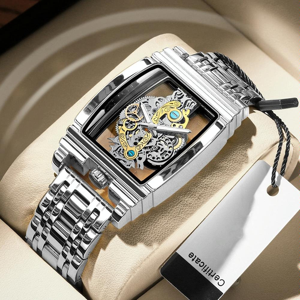 Waterproof Luminous Business Watch for Men - Gear Hollow Outdoor - Rose Gold Steel Strap 14