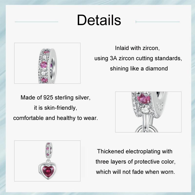 925 Sterling Silver Love Heart Pendant Diy Beads 6