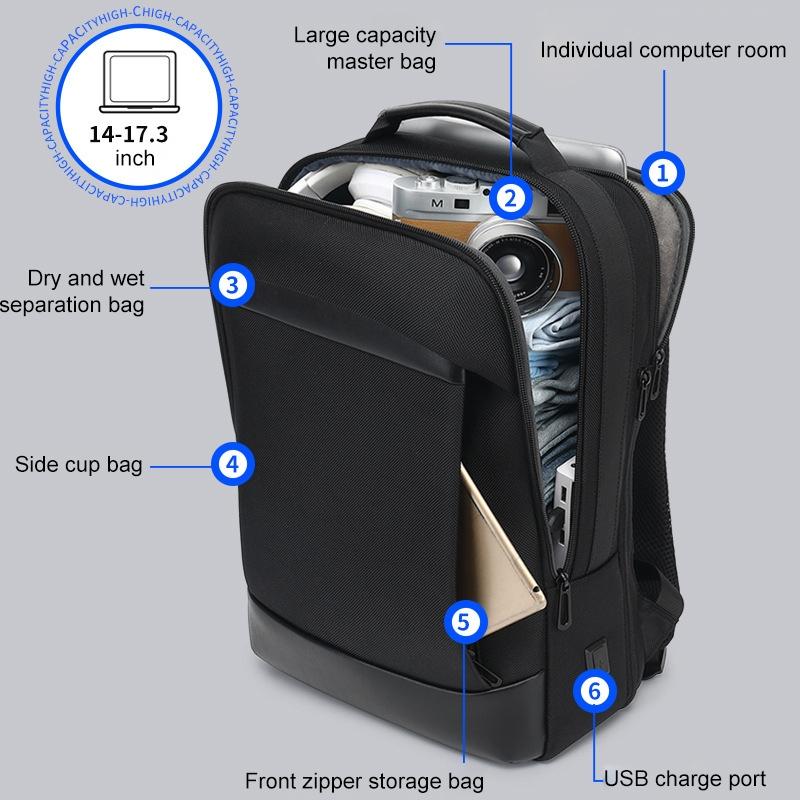 18 Inch Waterproof Double Shoulder Backpack With Usb Black 8