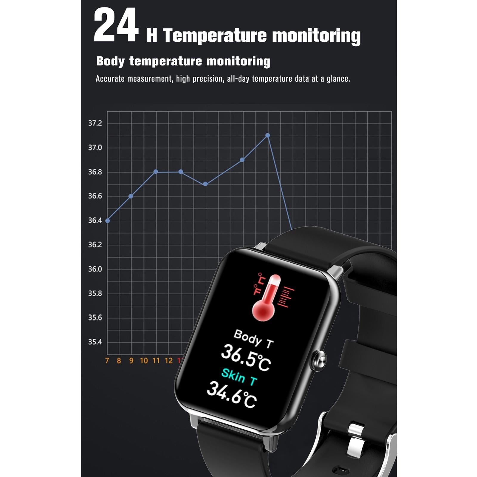 1.69 Inch Tft Screen Ip67 Waterproof Smart Watch Support Body Temperature Monitoring / Sleep Monitoring / Heart Rate Monitoring / Incoming Call Reminder - Black 4