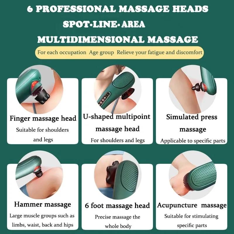 6-In-1 Handheld Massager 15 Modes Heating & Vibration Green 5