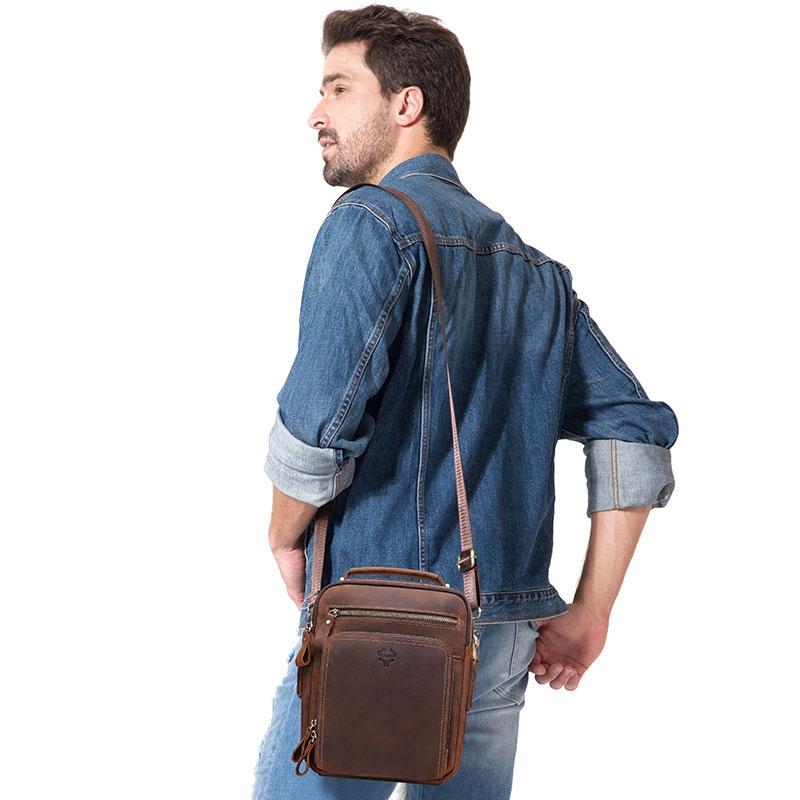 Leather Men Shoulder Bag Mh573 - Khaki 7