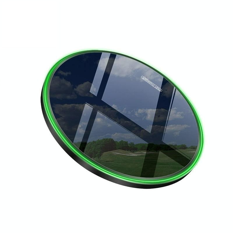 15W Round Wireless Charger Fast Charge - Black + Black Surface 10