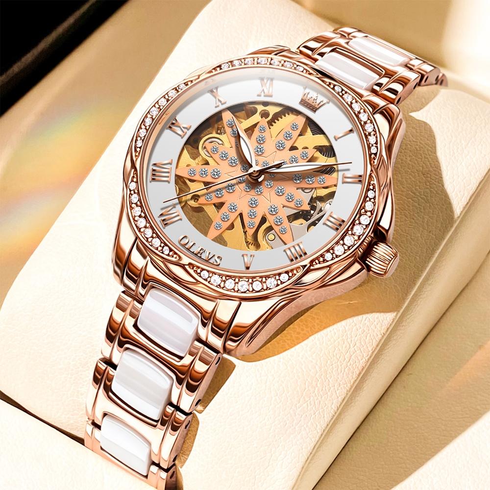 Women Waterproof Mechanical Watch with Ceramic Band - Multifunctional and Elegant 3