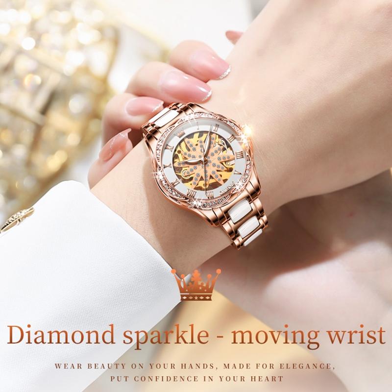 Women Waterproof Mechanical Watch with Ceramic Band - Multifunctional and Elegant 5