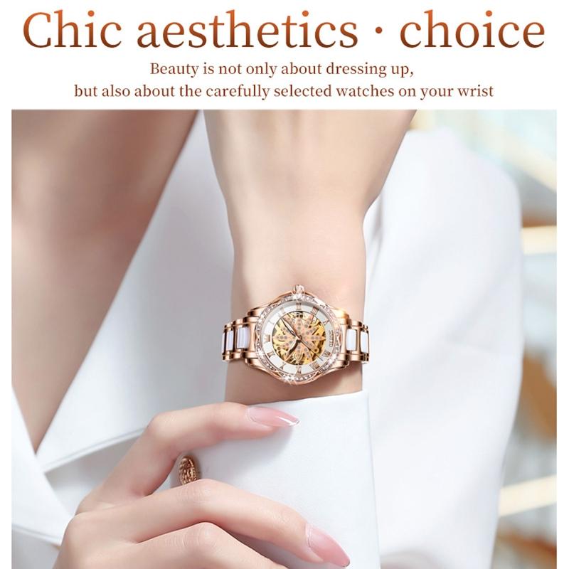 Women Waterproof Mechanical Watch with Ceramic Band - Multifunctional and Elegant 6