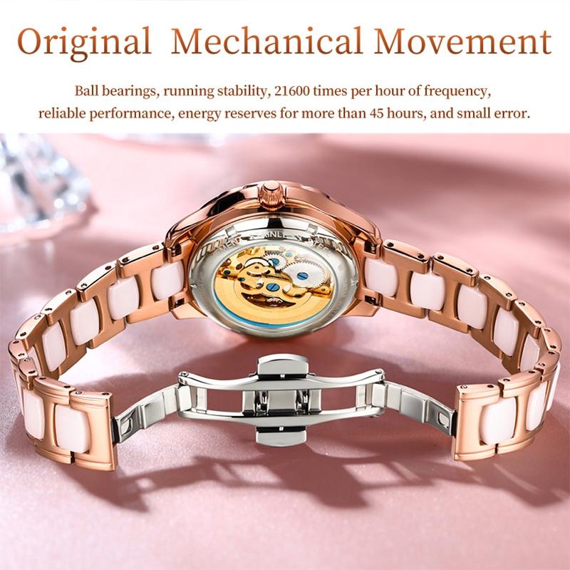 Women Waterproof Mechanical Watch with Ceramic Band - Multifunctional and Elegant 7