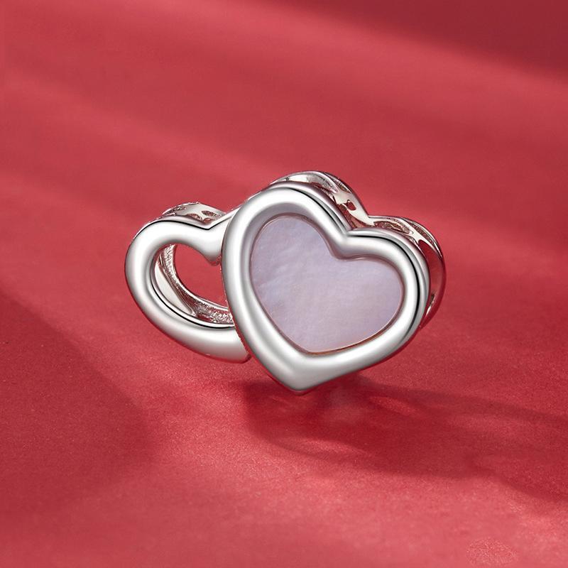 925 Sterling Silver Platinum Plated Pink Heart Diy Beads 3