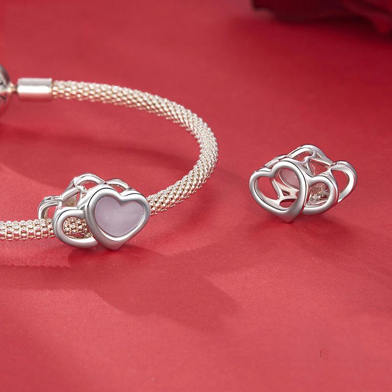 925 Sterling Silver Platinum Plated Pink Heart Diy Beads 5