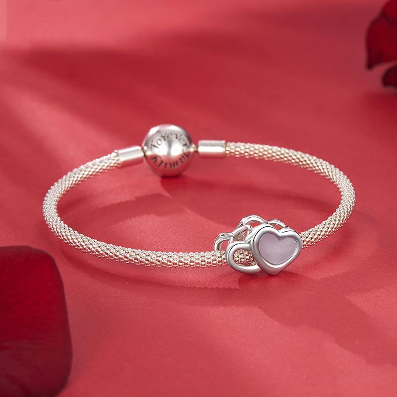 925 Sterling Silver Platinum Plated Pink Heart Diy Beads 6