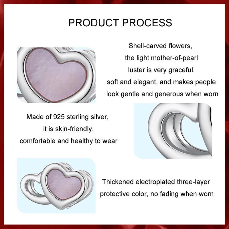 925 Sterling Silver Platinum Plated Pink Heart Diy Beads 7