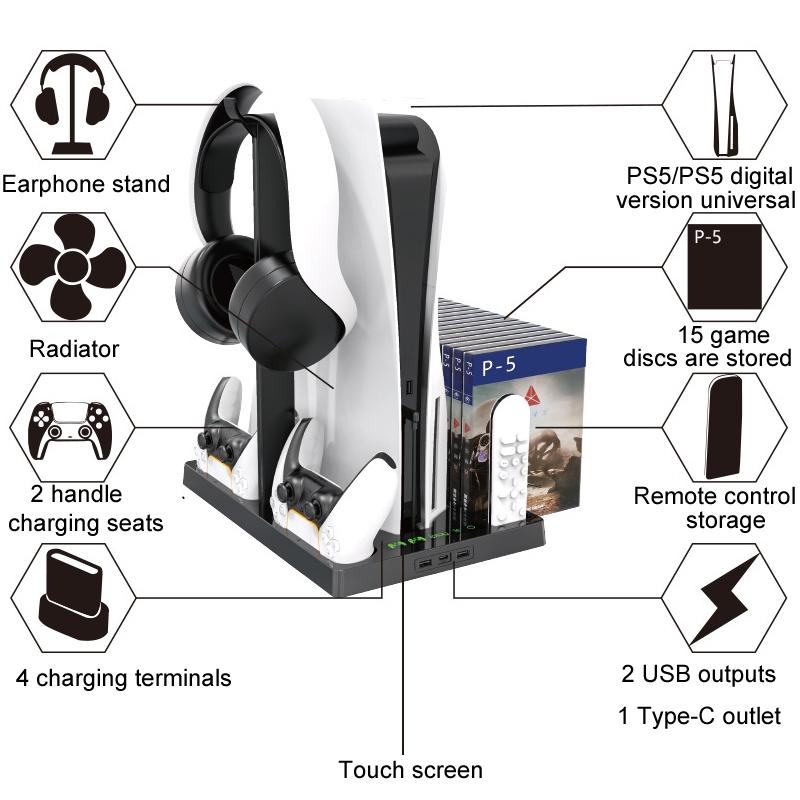 Ps5 Cooling Fan Base with Charging Stand and Disc Holder - Black 5