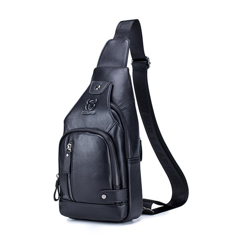 Soft Cowhide Chest Bag For Men Outdoor Casual - Black