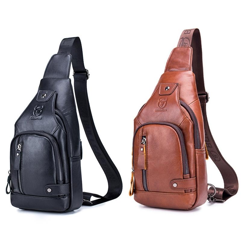 Soft Cowhide Chest Bag For Men Outdoor Casual - Black 3