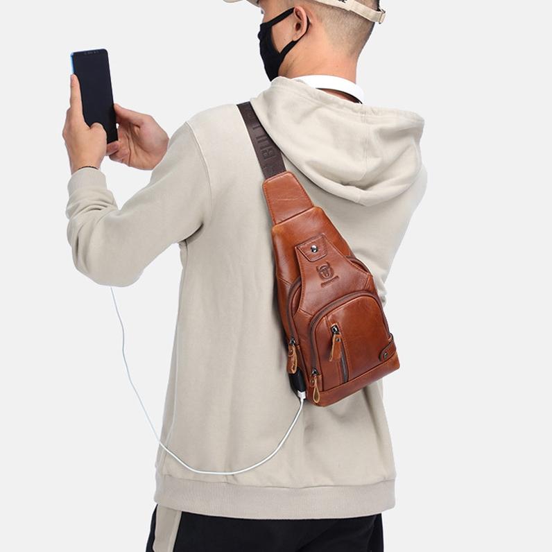 Soft Cowhide Chest Bag For Men Outdoor Casual - Black 8