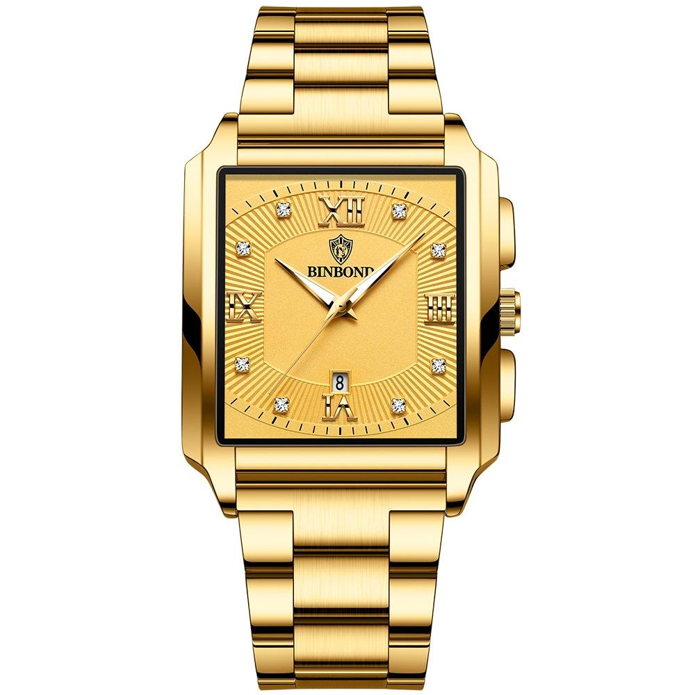 Waterproof Men Quartz Watch - Rectangular Outdoor Design - Full Gold-Gold