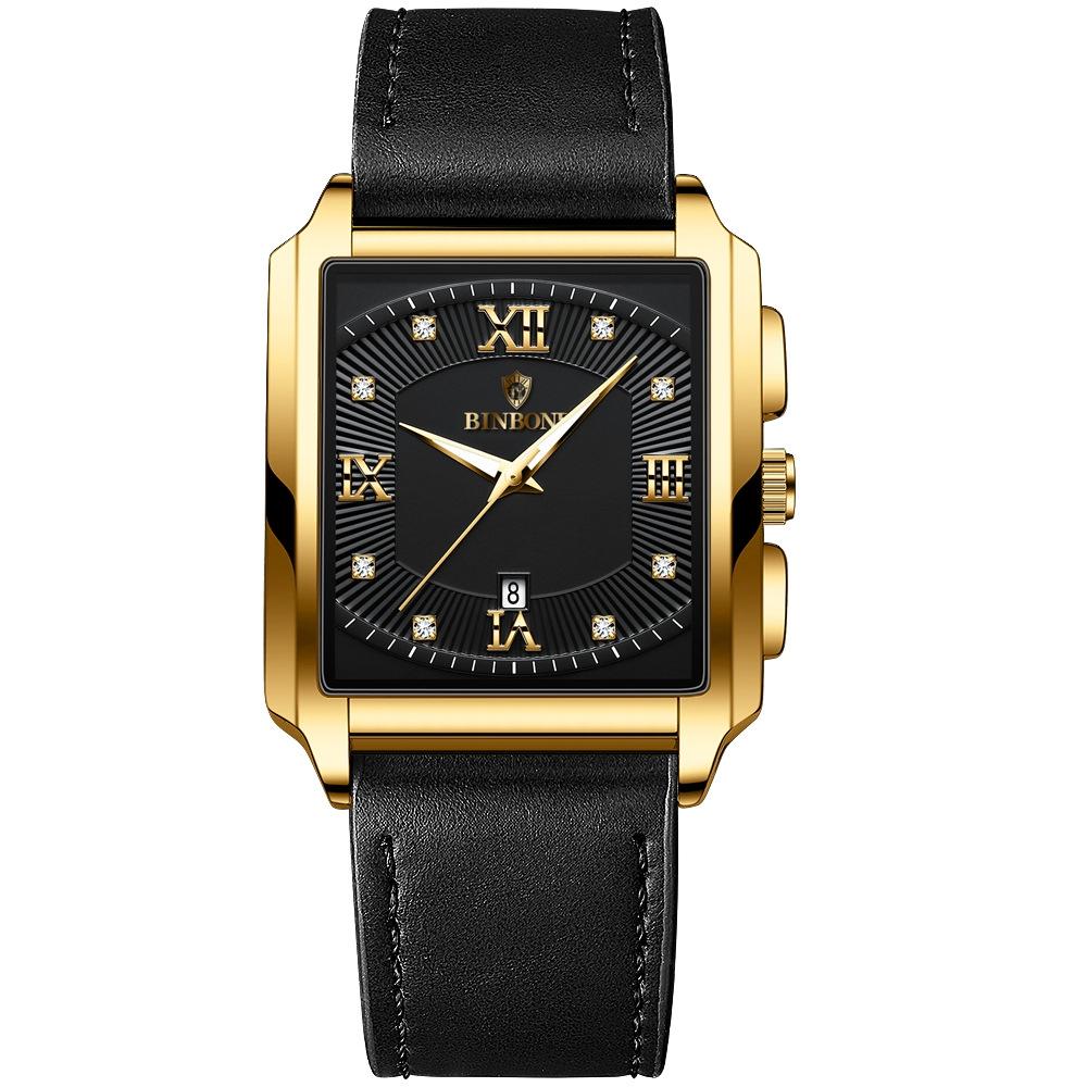 Waterproof Men Quartz Watch - Rectangular Outdoor Design - Full Gold-Gold 11