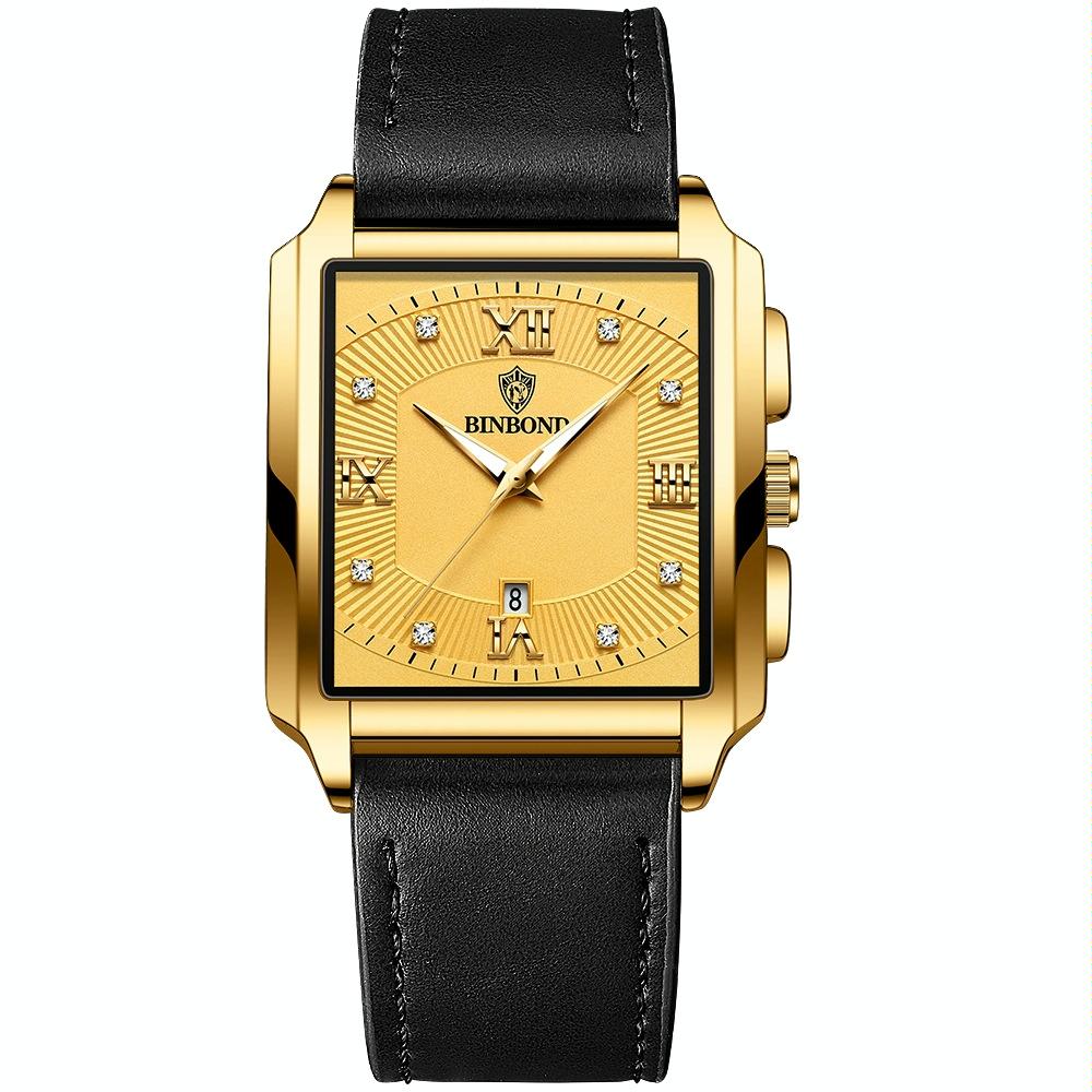 Waterproof Men Quartz Watch - Rectangular Outdoor Design - Full Gold-Gold 12