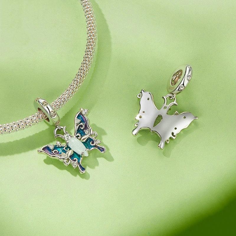925 Sterling Silver Platinum Plated Luminous Butterfly Pendant 3