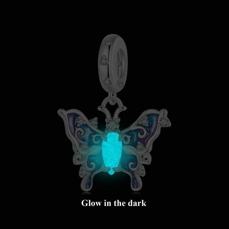 925 Sterling Silver Platinum Plated Luminous Butterfly Pendant 4