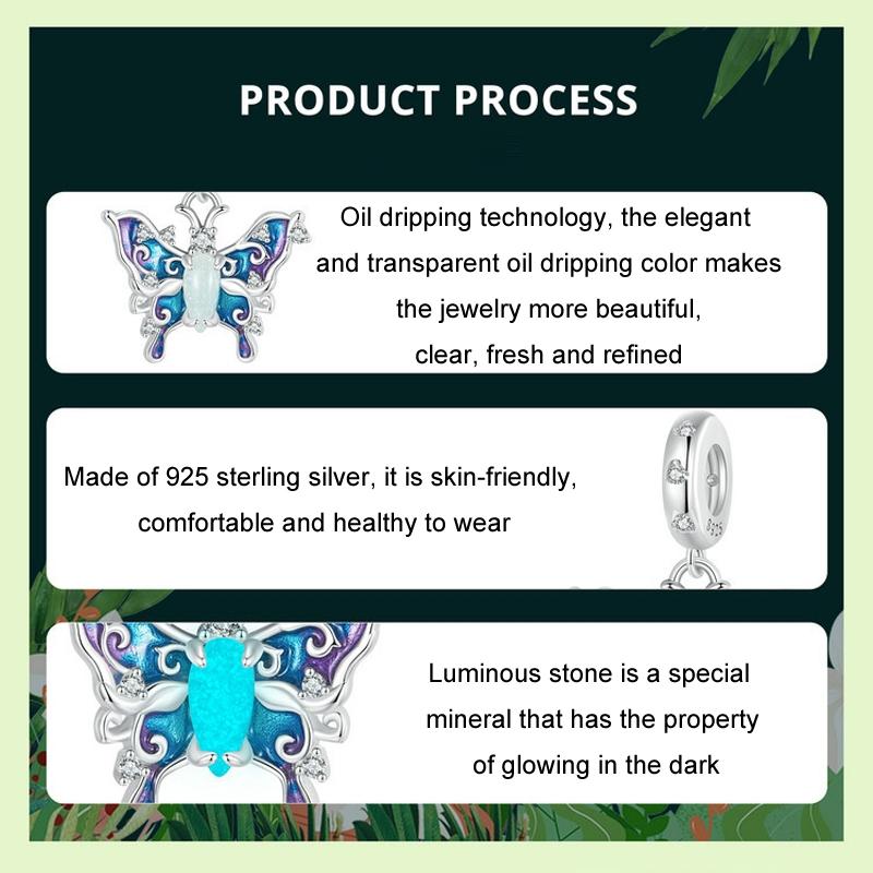 925 Sterling Silver Platinum Plated Luminous Butterfly Pendant 7