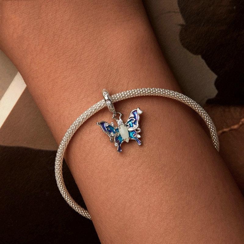 925 Sterling Silver Platinum Plated Luminous Butterfly Pendant 8
