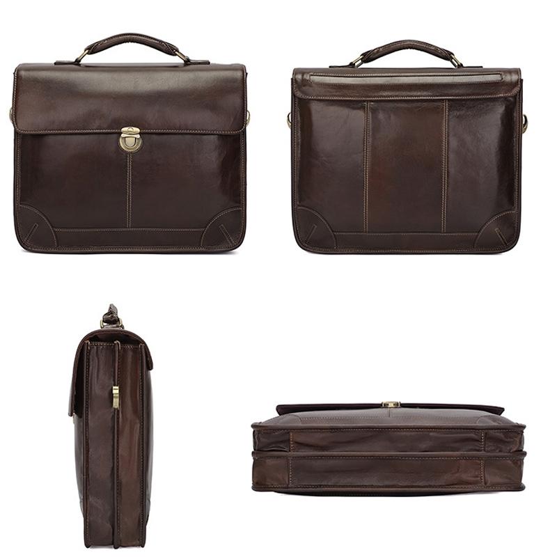 Retro Cowhide Leather Briefcase for 15.6 Laptop - Multifunctional - Coffee 3
