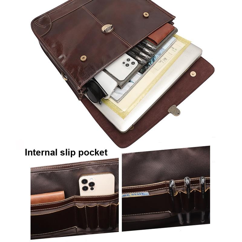 Retro Cowhide Leather Briefcase for 15.6 Laptop - Multifunctional - Coffee 5