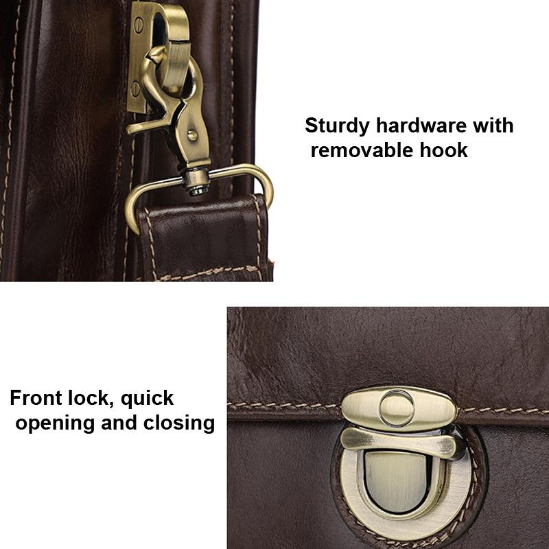 Retro Cowhide Leather Briefcase for 15.6 Laptop - Multifunctional - Coffee 6