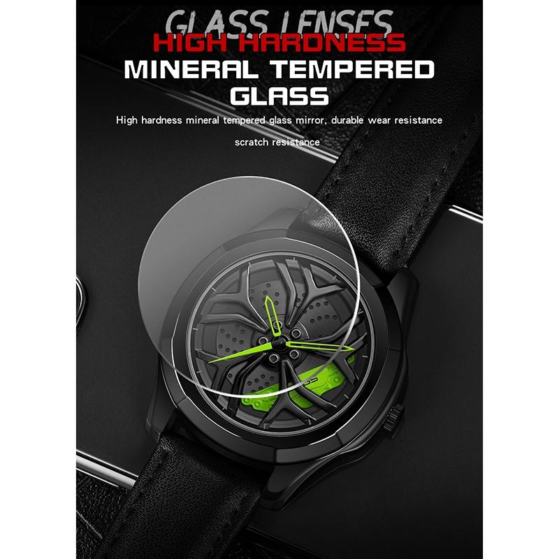 Men Steel Belt Quartz Watch with 3d Hollow out Wheel Design - Black Red 5