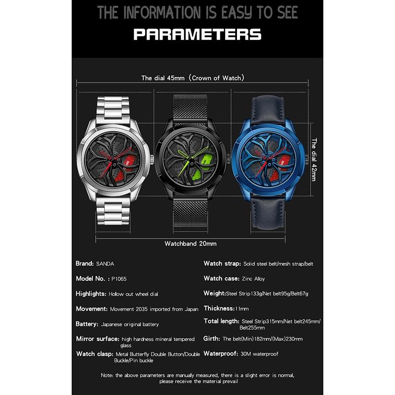 Men Steel Belt Quartz Watch with 3d Hollow out Wheel Design - Black Red 7