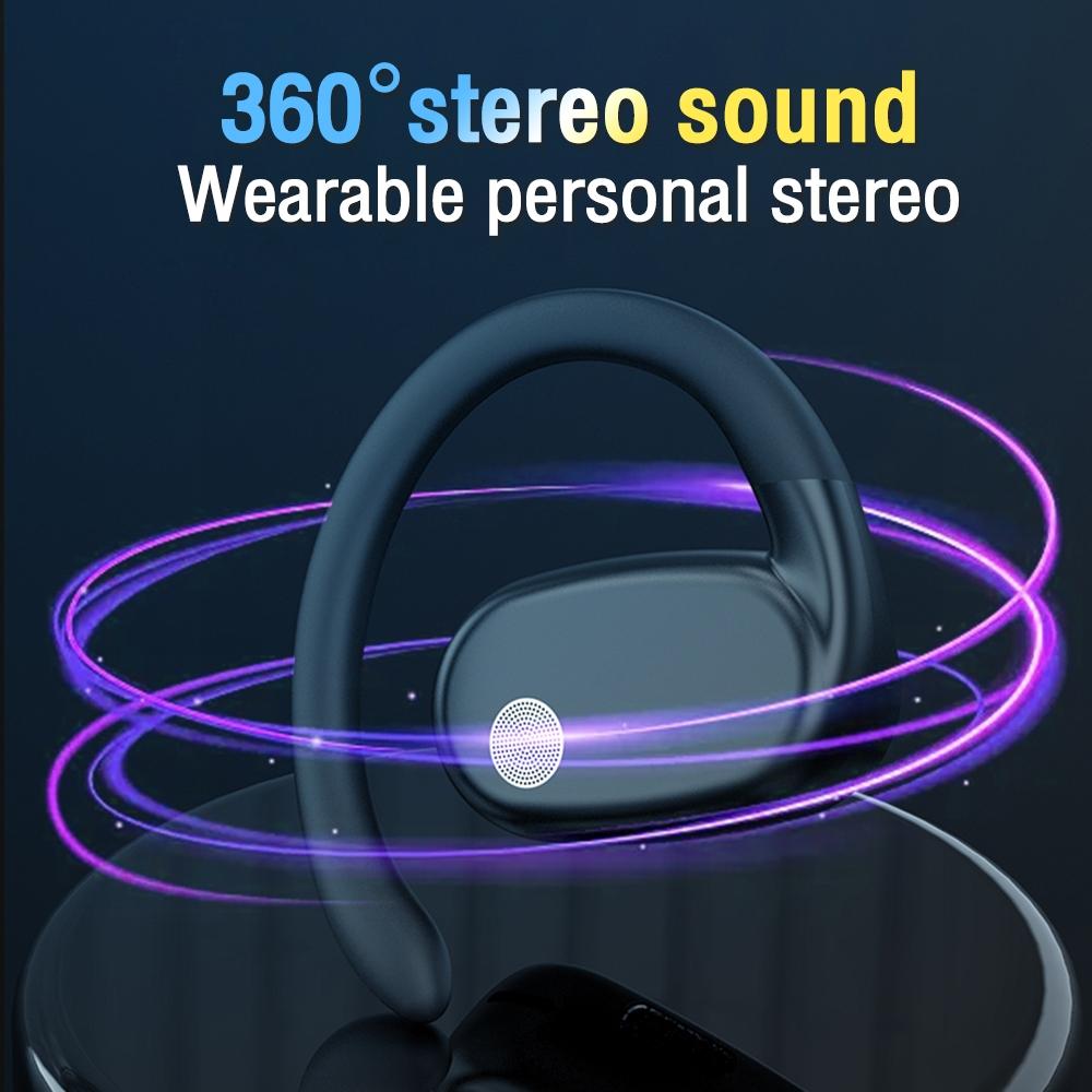 Wireless Single Ear Bluetooth Earphone - Hanging Ear Design - Black 9