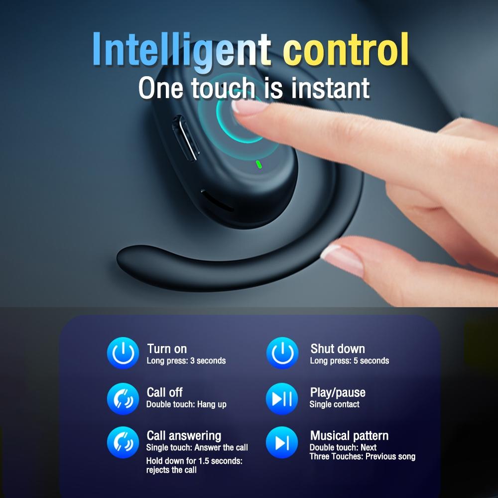 Wireless Single Ear Bluetooth Earphone - Hanging Ear Design - Black 13