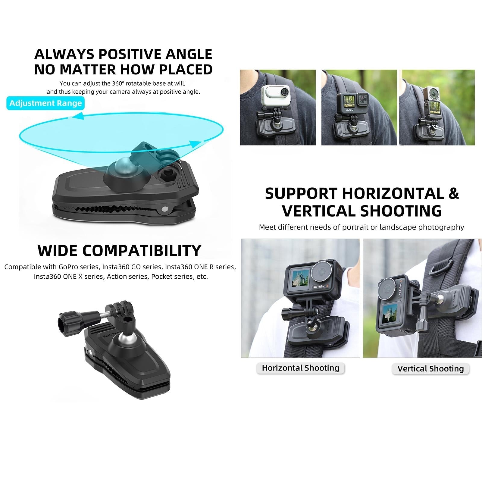 360 Degree Swivel Backpack Clip for Magnetic Action Camera Mount 5
