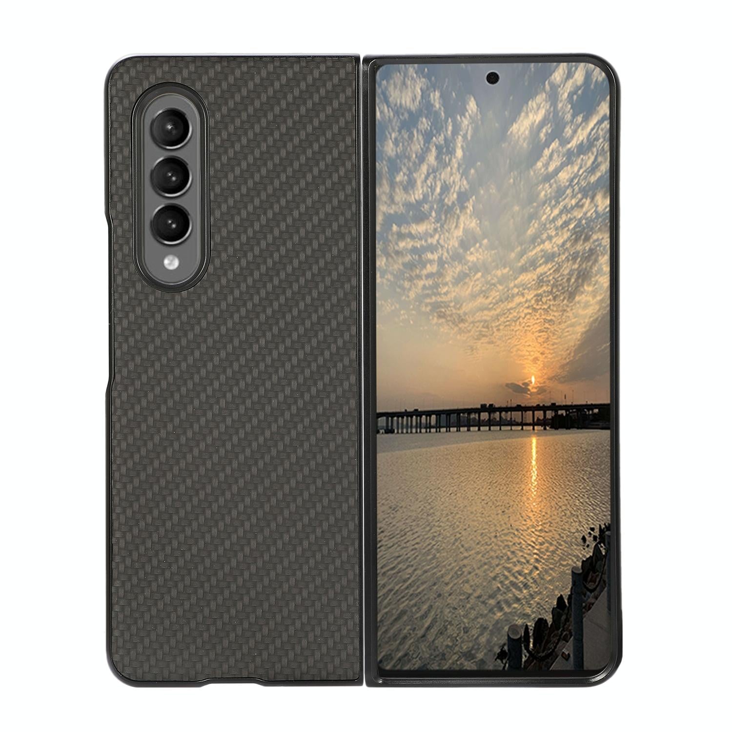 For Samsung Galaxy z Fold4 5G Carbon Fiber Texture Leather Phone Case - Pu Material - Black 10
