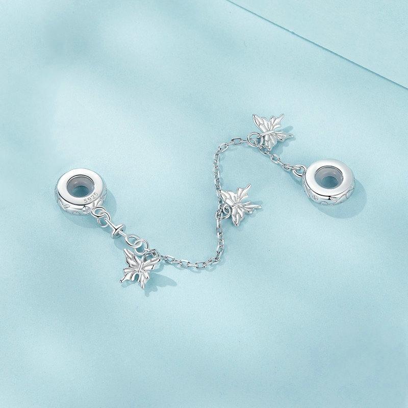 925 Sterling Silver Platinum Plated Butterfly Safety Chain Bracelet 3