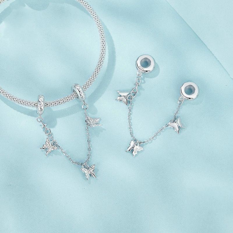 925 Sterling Silver Platinum Plated Butterfly Safety Chain Bracelet 5