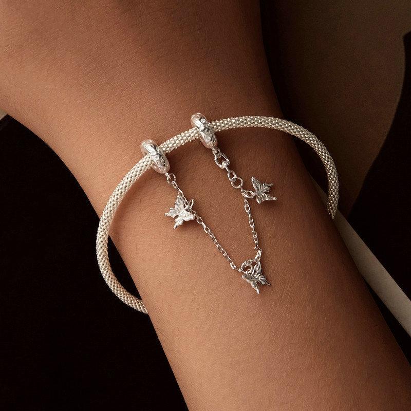 925 Sterling Silver Platinum Plated Butterfly Safety Chain Bracelet 7