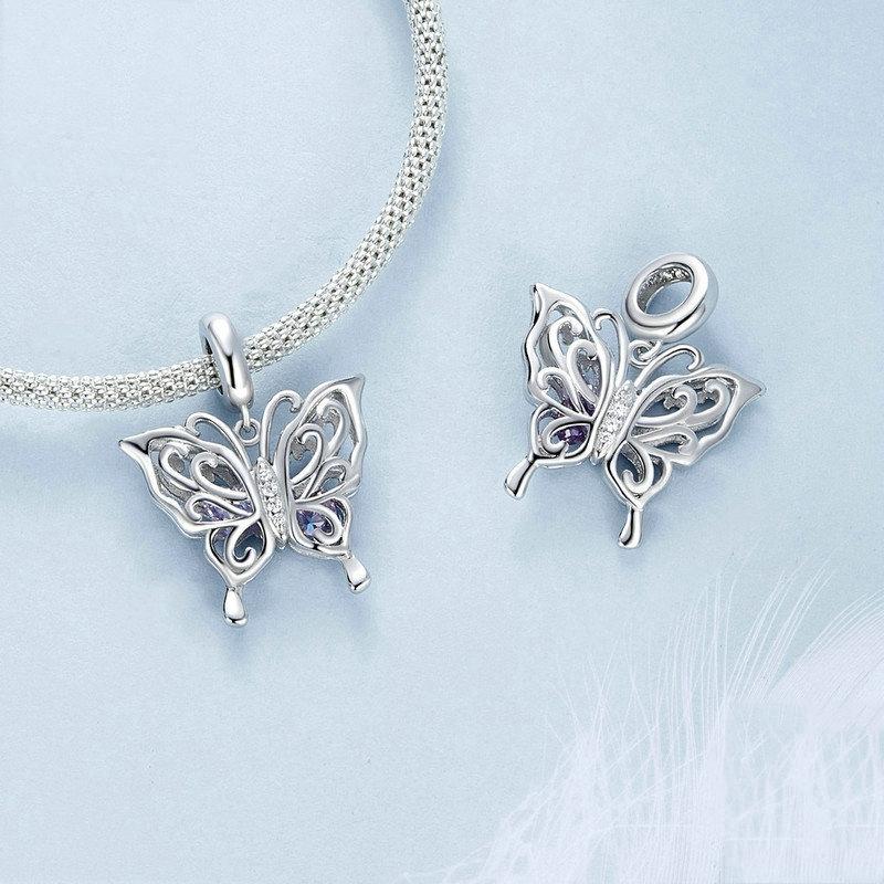 925 Sterling Silver Platinum Plated Butterfly Diy Beads 4