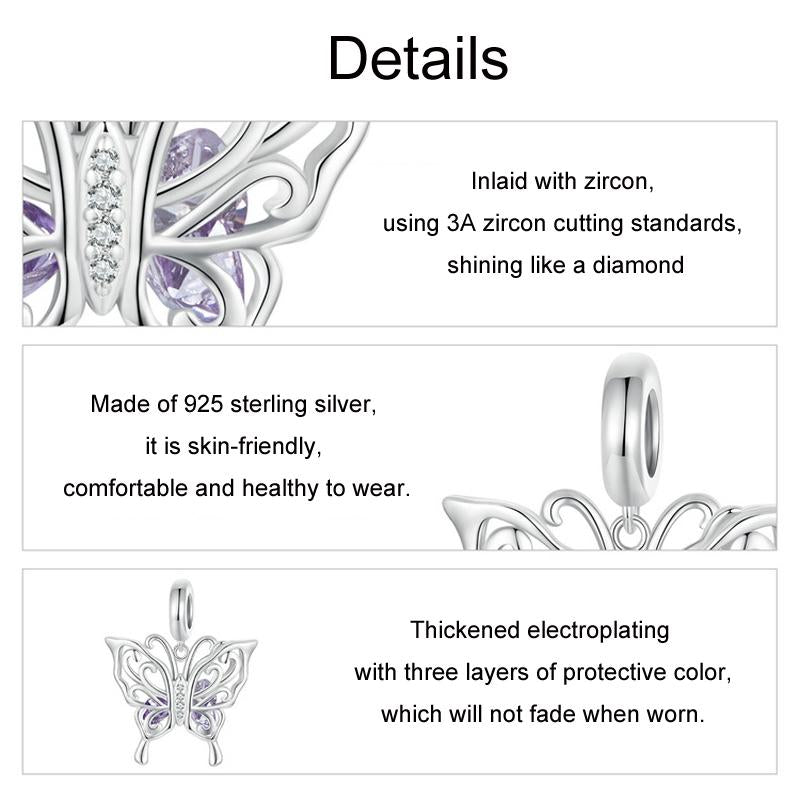 925 Sterling Silver Platinum Plated Butterfly Diy Beads 5